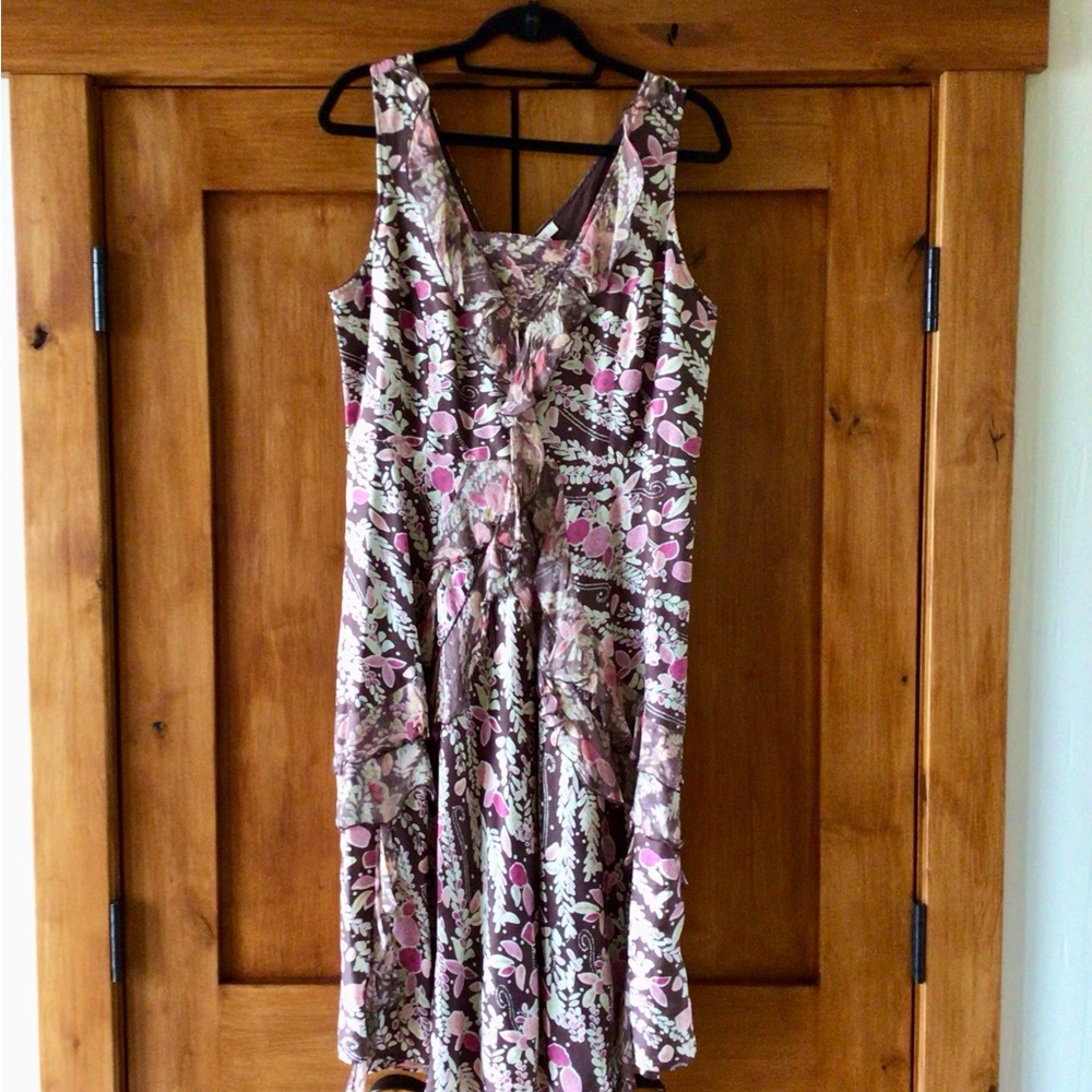 Sundance Pinks and Brown Scoop Neck Sleeveless Midi Dress
